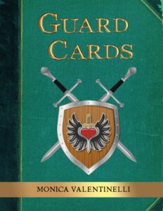 "Guard Cards gold text on a green vintage book cover two crossed swords and a shield